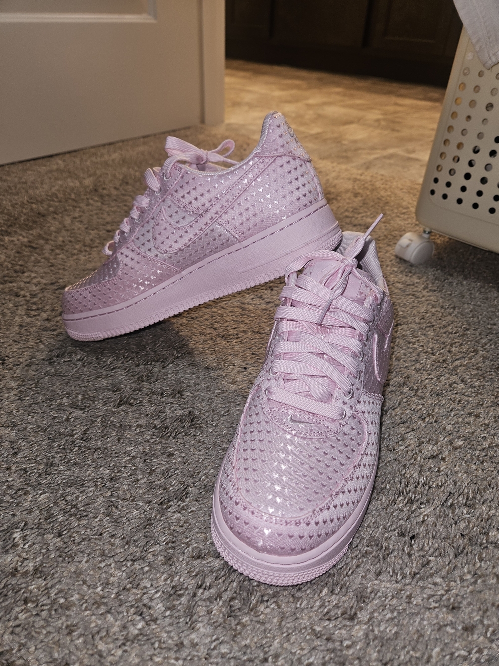 Nike Air Force 1 Low "Love is in the Air" – Pink Heart Mesh (Women's Size 9.5)